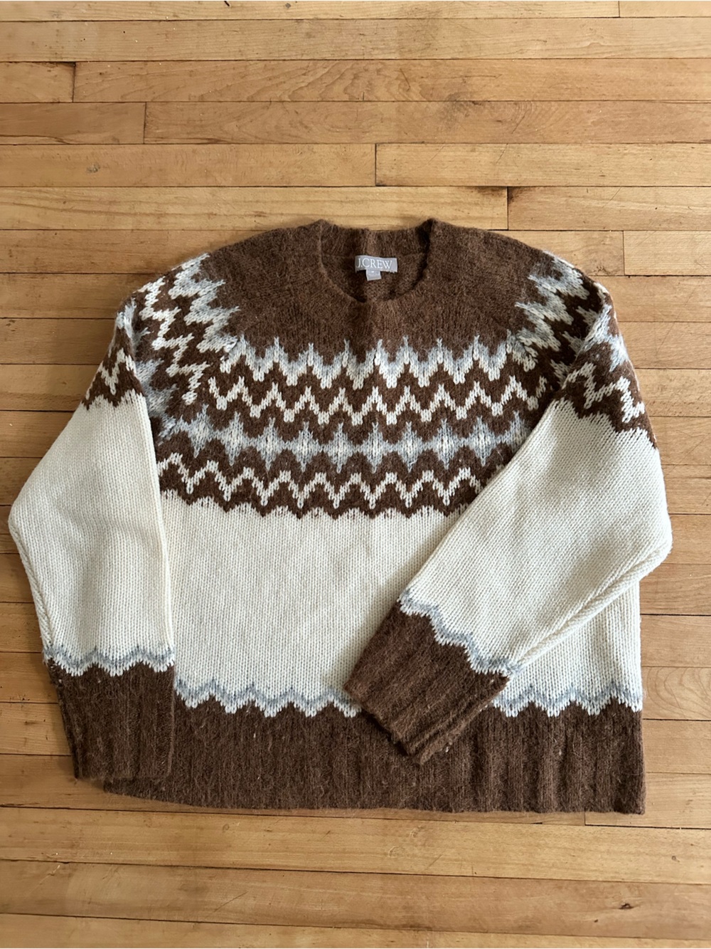 J. Crew Brown & Cream Fair Isle Crewneck Sweater